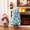 Image de COSTWAY Mini Sapin de Noël Artificiel Pré-décoré 90 cm 12 Boules de Coton Naturel 24 Boules Décoratives Base en Ciment Bleu
