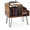 Image de Meuble Rangement de Tourne-disque COSTWAY 2 Prises Secteur et de 2 USB Séparateurs Amovibles Jusquà 145 Albums Marron Rustique