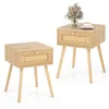 Image de Lot de 2 Table de Chevet COSTWAY-Décoration en Rotin-Tiroir avec Poignée-Table dAppoint en Bois avec Pied en Pin-Style Naturel