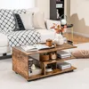 Image de Table Basse à 3 Niveaux avec Rangement COSTWAY Etagère Centrale en L pour Salon Bureau Chambre 90 x 50 x 42 cm Marron Rustique