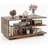 Image de Costway table basse avec rangement, table basse salon avec etagères, design géométrique en l, grand compartiment, 90 x 50 x 42 cm (marron rustique)