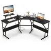 Image de COSTWAY Bureau dAngle en Forme de  L’ avec Prises de Courant pour 2 Personnes Support dÉcran Amovible Noir