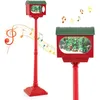 Image de COSTWAY Lampadaire Musical de Noël de 150 cm en Forme de Boîte aux Lettres avec Lanterne Boule de Neige avec Sapin de Noël