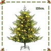 Image de Sapin de Noël Lumineux LED COSTWAY 135 cm-160 LED Blanc Chaud 8 Modes Dynamiques-Feuilles en PE et PVC-442 Branches-à Charnières
