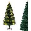 Image de Sapin de Noël LED 180CM COSTWAY-Fibre Optique-36 Lumières Guirlande Lumineuse Blanches Chaudes-Etoile Brillante-230 Pointes