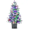 Image de Sapin de Noël LED Pré-éclairé 100cm COSTWAY-80 Lumières Lumineux Colorées-en Pot Floqué de Neige-148 Pointes en PVC/PE