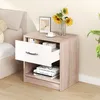 Image de COSTWAY Table de Chevet avec Tiroirs Étagère de Rangement Ouverte pour Chambre à Coucher Salon Bureau 385x28x405cm Café