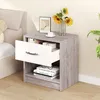 Image de COSTWAY Table de Chevet avec Tiroirs Étagère de Rangement Ouverte pour Chambre à Coucher Salon 385x28x405cm Nature Foncé