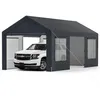 Image de GOPLUS Grand Abri pour Véhicule Carport Résistant aux Intempéries avec Couverture et 8 Parois Amovibles Gris