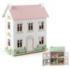 Image de COSTWAY Maison de Poupée en Bois pour Enfants à 3 Niveaux 19 Accessoires Toits Double Face et Portes Ouvrables 5 Pièces Inclus