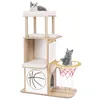 Image de COSTWAY Arbre à Chat Multi-niveaux 120 cm Thème Sportif 2 Perchoirs Hamac Panier de Basket Poteaux à Gratter en Jute Coussins