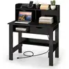 Image de Costway bureau d'ordinateur avec prises de courant et ports usb & type-c, bureau avec rangement, étagère ouverte & tiroir, pour bureau à domicile, étude, chambre (noir)