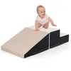 Image de 2PCS Module Motricité Bébé en Mousse COSTWAY-Bloc de Construction Housse PU Imperméable & Amovible-Attache Auto-aggrippant-Gris