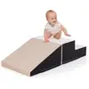Image de Costway 2 blocs de construction en mousse avec housse en pu module motricité bébé avec marche & toboggan (gris)