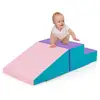 Image de Costway 2 blocs de construction en mousse avec housse en pu module motricité bébé avec marche & toboggan (rose)