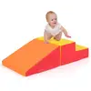 Image de Costway 2 blocs de construction en mousse avec housse en pu module motricité bébé avec marche & toboggan (orange)