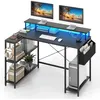Image de COSTWAY Bureau de Jeu d’Angle 120 cm avec Support d’Écran Lumières LED et Prises de Courant Étagères de Rangement Noir