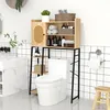 Image de COSTWAY Meuble WC Au-dessus de Toilettes Porte en Rotin PE Etagères de Rangement Ouvertes et Réglables 89 x 29 x 139 cm