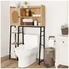Image de Costway armoire de rangement au-dessus des toilettes, organisateur de salle de bain, meuble wc porte en rotin pe, etagères de rangement ouvertes et réglables, pour buanderie, salle de bain