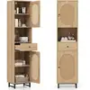 Image de Costway armoire de salle de bain, meuble pour salle de bain haut, colonne avec portes en rotin, étagères ajustables & tiroir, compartiments ouvertes, 30 x 40 x 170 cm, naturel
