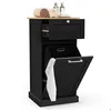 Image de COSTWAY Panier à Linge Amovible avec Tiroir Porte Basculante Meuble Linge Placard pour Salle de Bain Chambre 40x37x82cm Noir