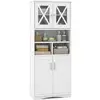 Image de Costway armoire de rangement de 145 cm de haut, 2 portes en acrylique transparent, 3 compartiments ouvertes, colonne salle de bain autoportante, pour salon, cuisine, salle à manger, bureau (blanc)