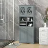Image de COSTWAY Colonne Salle de Bain avec 4 Portes 3 Compartiments Ouvertes Étagères Réglables Armoire Haute 60 x 30 x 163 cm Gris