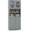 Image de Costway armoire de rangement de 145 cm de haut, 2 portes en acrylique transparent, 3 compartiments ouvertes, colonne salle de bain autoportante, pour salon, cuisine, salle à manger, bureau (gris)