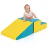 Image de Costway 2 blocs de construction en mousse avec housse en pu module motricité bébé avec marche & toboggan (bleu)