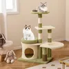 Image de Arbre à Chat Multi-niveaux 97 cm COSTWAY Condo Lit Coussin en Peluche Poteaux à Griffer Brosse de Toilettage Hamac Perchoir