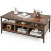 Image de Costway table basse, table de salon industrielle avec 6 compartiments, meuble tv bois 2 étagères pour salon, chambre, marron rustique, 110 x 60 x 45 cm