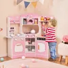 Image de COSTWAY Cuisine dAngle Enfants 3 Ans+ 18 Accessoires en Bois avec Lumières et Sons Machine à Café Micro-Ondes Rose