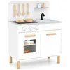 Image de COSTWAY Cuisine de Jeu En Bois pour Enfants 3 Ans+ avec Lumières & Sons 10 Accessoires Evier Four 55 x 31 x 75 cm Blanc
