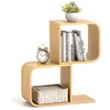 Image de COSTWAY Bibliothèque à 2 Niveaux Forme de S Etagère dAngle Géométrique en Bambou avec 2 Cubes Ouverts pour Salon Bureau Chambre