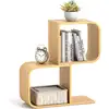 Image de Costway bibliothèque en forme de 's' à 2 niveaux, etagère en bambou avec 2 cubes ouverts, etagère d'angle géométrique, etagère de rangement au sol, pour salon, bureau, chambre, naturel