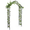 Image de Arche de Jardin avec Treillis en Métal COSTWAY-116 x 40 x 223 cm-Toit Élégant-4 Piquets de Sol-pour Rosiers Plantes Grimpantes