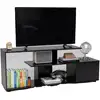 Image de Costway meuble tv, meuble télé pour 55 au max, design s, rangement ouvert, grand compartiement, petite armoire à porte, meuble tv moderne pour salon, chambre (noir)