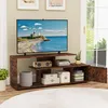 Image de COSTWAY 55 Meuble TV à 3 Niveaux 1 Porte et Étagère Ouverte Centre de Divertissement pour Salon Chambre Marron