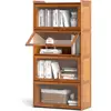 Image de Costway bibliothèque à 4 niveaux avec portes, étagère en bambou de 140 cm avec portes en acrylique transparent, meuble de rangement autonome pour bureau, salon, chambre (marron)