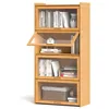 Image de COSTWAY Bibliothèque 140 cm en Bambou à 4 Niveaux avec Portes en Acrylique Transparent pour Bureau Salon Chambre Naturel