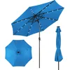 Image de Costway Parasol Ø 300 Cm, Lumineux Solaire Avec 24 Led, Manivelle Et 8 Baleines Métalliques Robustes (bleu Clair)