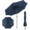 Image de Costway Parasol De Jardin Extérieur Ø 300 Cm, Lumineux Solaire Avec 24 Led, Manivelle Et 8 Baleines (bleu Foncé)