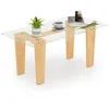 Image de COSTWAY Table Basse Rectangulaire en Verre Trempé Pieds en Bois dHévéa Table Moderne 100x50x45cm Salon Maison Bureau Naturel