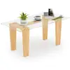 Image de Costway table basse en verre trempé, table basse bois, pieds en bois d'hévéa massif, table de salon, minimaliste, table basse verre pour salon, 100 x 50 x 45 cm
