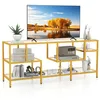 Image de COSTWAY 65 Meuble TV en Verre avec un Grand Plateau et 4 Etagères en Verre Trempé pour Salon Chambre Salle 147 x 40 x 62 cm