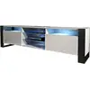 Image de Meuble tv 200 cm lovy led blanc mat et blanc laque - style industriel