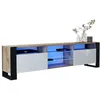 Image de MEUBLE TV 200 CM LOVY LED CHENE MAT ET BLANC LAQUE - STYLE INDUSTRIEL