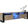 Image de Meuble tv 200 cm lovy led chene mat et porte chene - style industriel Lovy avec led chêne mat