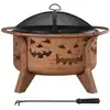Image de Foyer hekla 76 cm en acier cuivré avec pare-étincelles et tisonnier - motif citrouille d'halloween