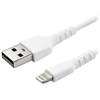 Image de StarTech.com Cable USB-A vers Lightning Blanc Robuste 1m - Cable de Charge/Synchronisation de Type A vers Lightning en Fibre Aramide - iPad/iPhone 12 - Certifie Apple MFi (RUSBLTMM1M) - cable Lightning - Lightning / USB - 1 m